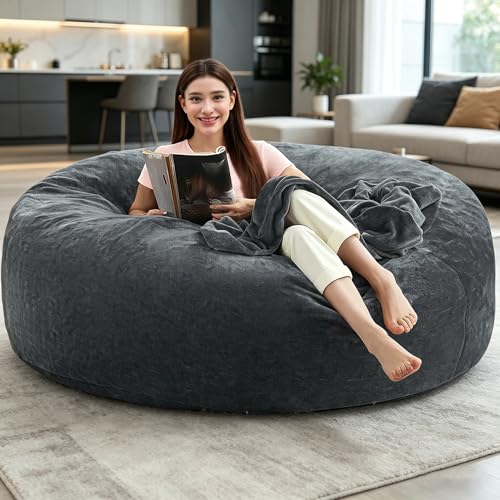 Image of 6FT，Big Bean Bag Chairs for Adults，Bean Bag Chair with Filler，Memory Foam Chair，Removable and Washable Flannel Cover, Giant Bean Bag, Suitable for Living Room, Bedroom and Reading(Dark Gray, 6 Foot)