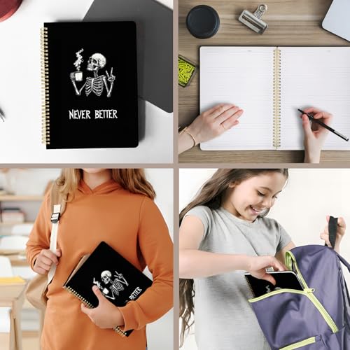 Image of Cute Spiral Notebook 8.5 x 11 lined Journal A4 with Pocket, Skull | 70 page, Note Book with Pocket, Large, Big, Hard Cover, Aesthetic, Pretty Design, for Women, Girls, Kawaii