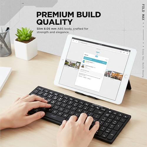Image of acer Fold Max | 99 Keys Full-Size Foldable Bluetooth Keyboard | BT 5.0 | Rechargeable 180mAh Battery | USB-C Fast Charging | 51H Use | Portable ABS Build | Black | Windows /Mac /Android Compatible