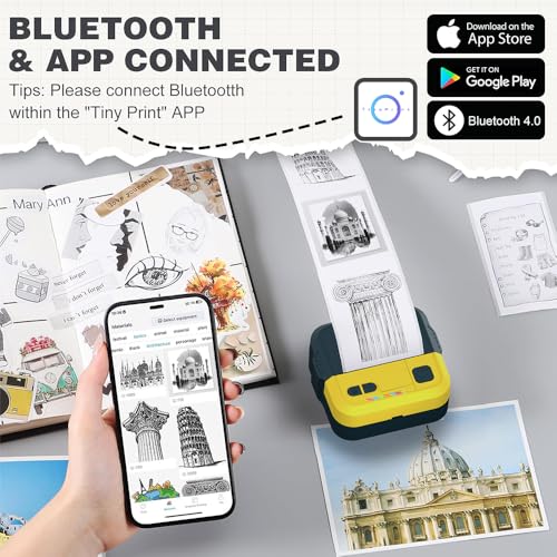 Image of SEZNIK Mini Printer, Inkless, Thermal, Bluetooth, Portable Printer, Compatible Android, iOS Mobile. 1 Year Warranty (Echo-GoldenYellow)