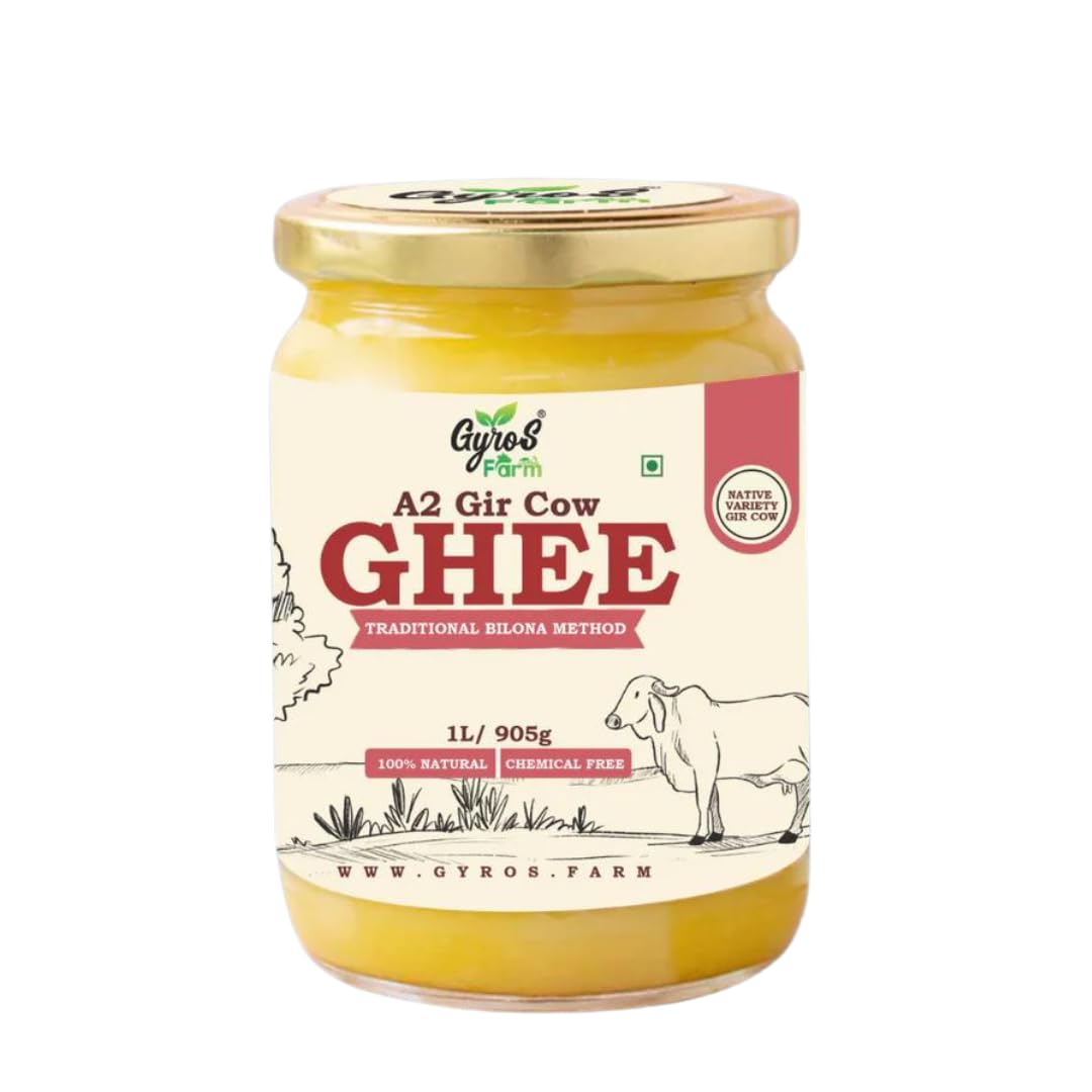 Gyros Farm A2 Gir Cow Ghee 1000 ml | Home Made, Traditional Bilona Method | Pure, Healthy, Grassfed Ghee | Natural, Glass Jar (B0D689BTR1) Amazon Price History, Amazon Price Tracker
