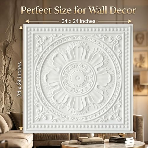 Image of Kayra Decor PVC Ceiling Panel 2x2 Feet (60x60 cm) - Regal Ornate Design, White| Pack of 50 3D Decorative Ceiling & Wall Panels | Waterproof Home Interior Decor