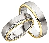 2x 585 Gold Eheringe Partnerringe Trauringe Hochzeitsringe in Gelbgold & Weißgold *mit Gravur und Steinen* JC019