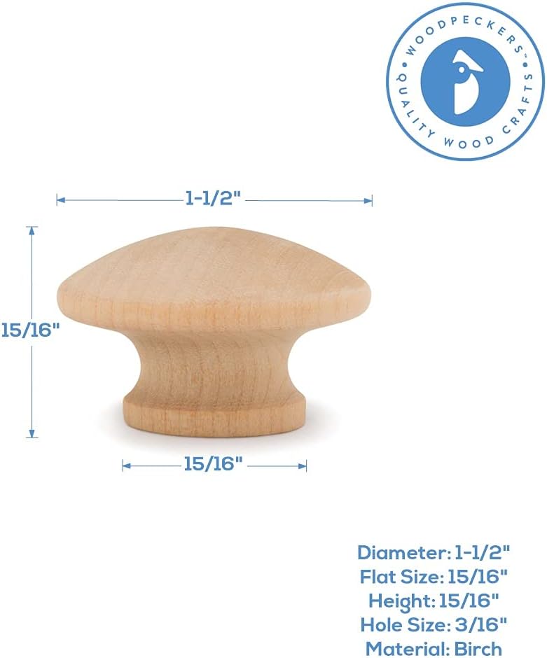 Woodpeckers 1-1/2 inch End Grain Wood Knobs, Pack of 25 Unfinished Round Wooden Replacement Knobs for Cabinet Handles, Dresser Drawer, Furniture, Crafts