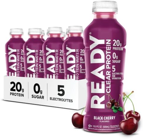 Ready Clear Protein Water, Black Cherry, 20g Whey Protein Isolate, 12 Pack