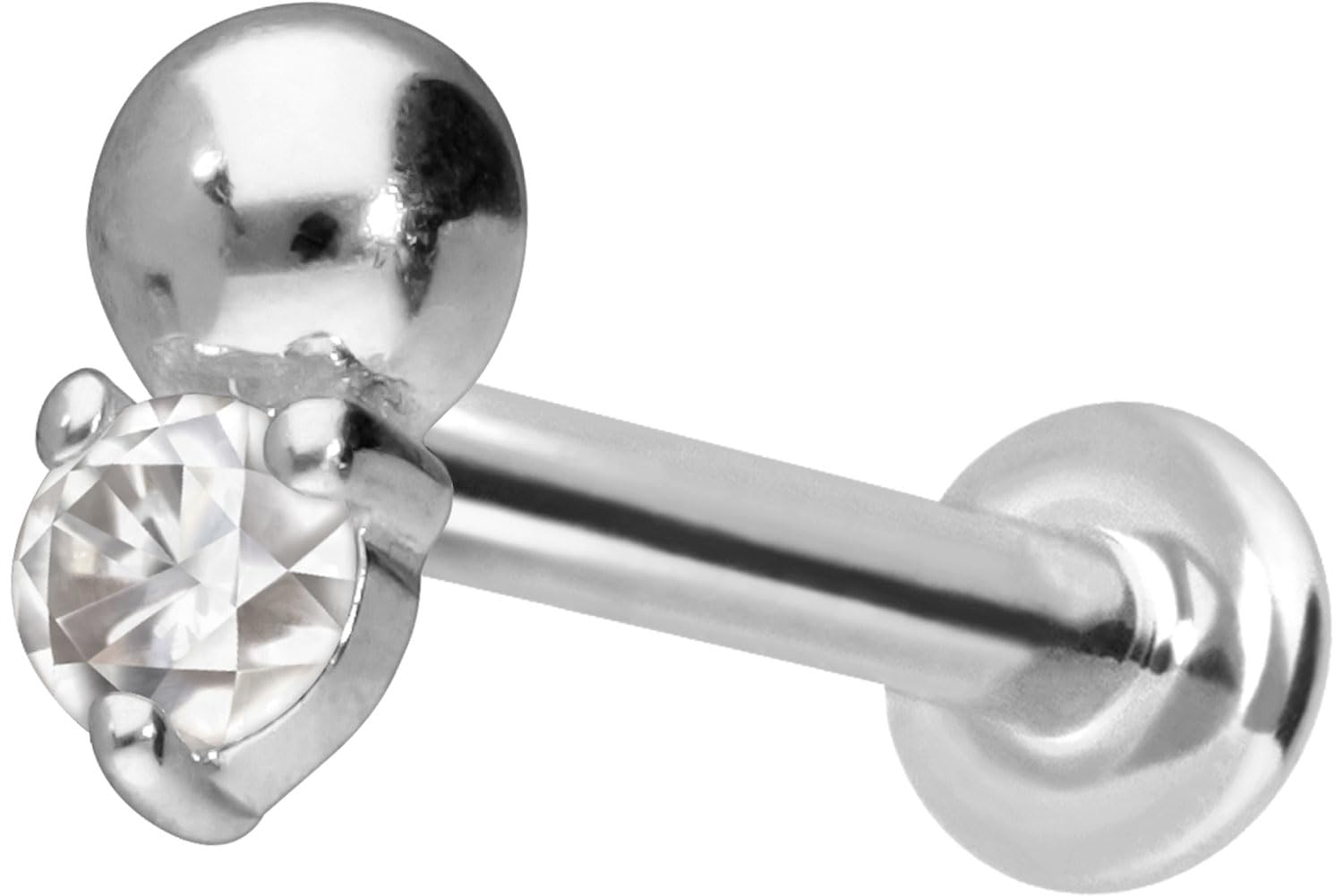 PIERCINGLINE 14 Karat Gold Labret Ohr-Piercing mit Push Fit MOISSANIT+ KUGEL Farb & Größenauswahl
