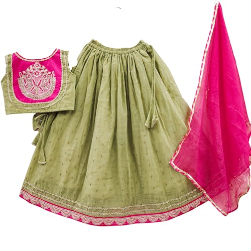 Image of Kids Traditional Lehenga Choli Set with Embroidered Pink Choli & Dupatta