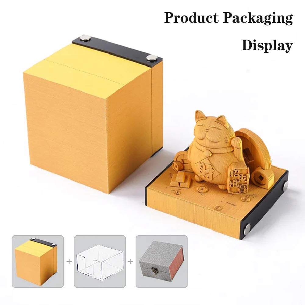 Notatnik 3D, papierowa rzeźba 3D, kreatywny papier rzeźba rękodzieło prezent, szczęśliwy kot model papierowa rzeźba karteczki samoprzylepne, prezenty dla przyjaciół, kolegów z klasy