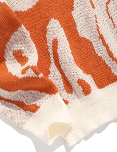 ZAFUL Mens Y2K Aesthetic Graphic Casual Sweater Jumper Pullover Long Sleeve Crewneck Sweaters Top Orange S4
