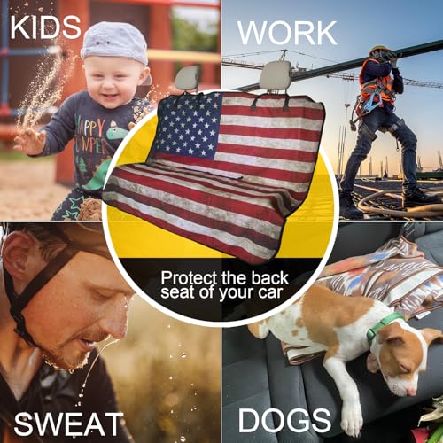 Image of Back Seat Cover for Car Trucks Van SUV Jeep,Waterproof Rear Bench Towel Seat Covers for Dogs and Kids,Automotive Backseat Protector (American Flag)