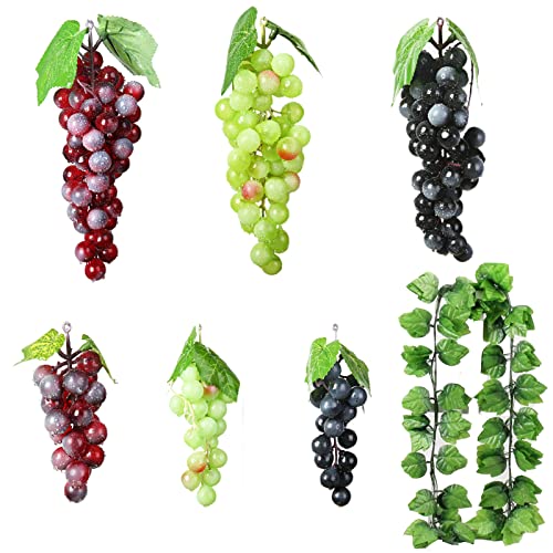 Molyorch 7 Piezas Racimos de Uvas Artificiales, Uvas Falsas Decorativas, Racimo Uvas Decorativas, para Decoración de Vino, Apoyos Artificiales de la Fruta