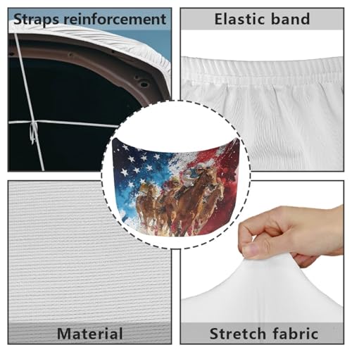 Image of Car Hood Cover Stretchable Auto Hoods Wraps Waterproof American Flag Horse Racing Auto Exterior Accessories for Compact Sedans SUVs Trucks Minivans (59x39 Inch)