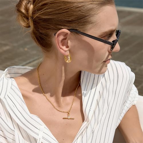 Image of Jeulia 14K Gold Plated Necklaces for Women, Dainty Paperclip Chain Choker T-Bar Layered Stackable Gold Necklace Jewelry Gifts