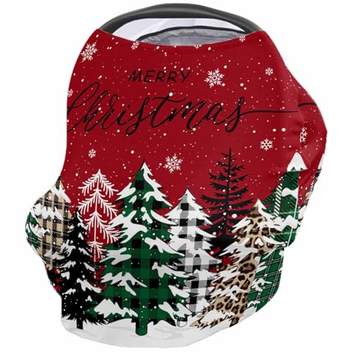 Nursing Cover for Breastfeeding Scarf, Xmas Trees Various Checkered Leopard Snow Red Green Baby Car Covers Super Soft Multi Use for Canopy Shopping Cart Cover Blanket Stroller Cover