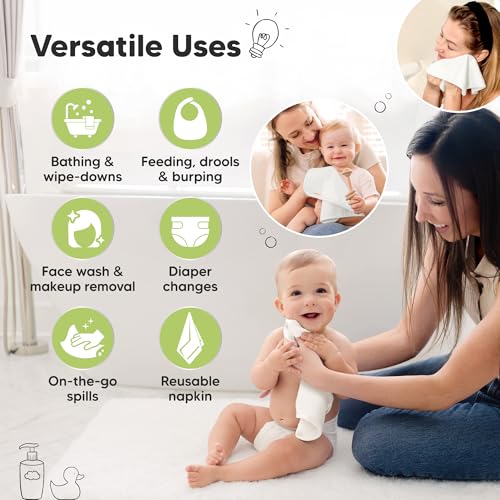 Image of 12-Pack Baby Washcloths, Soft Absorbent Washcloths for Face, Body (White)