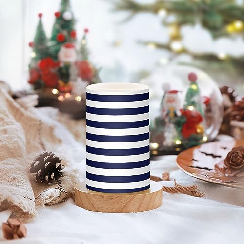 Image of YETTASBIN Navy Blue Stripes Flameless Candles with Remote Control and Timer, Adjustable Brightness Long Lasting Battery Operated LED Pillar Candles for Indoor Outdoor Party Home Decor, 2 Pack