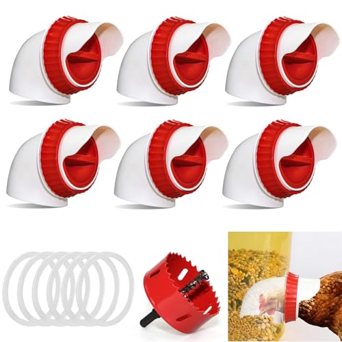 GSHWXD 6PACK No Waste Chicken Feeder Ports - DIY Chicken Feeder Kit with Hole Saw - Chicken Feeder Cups for Bucket Barrels Bins Troughs