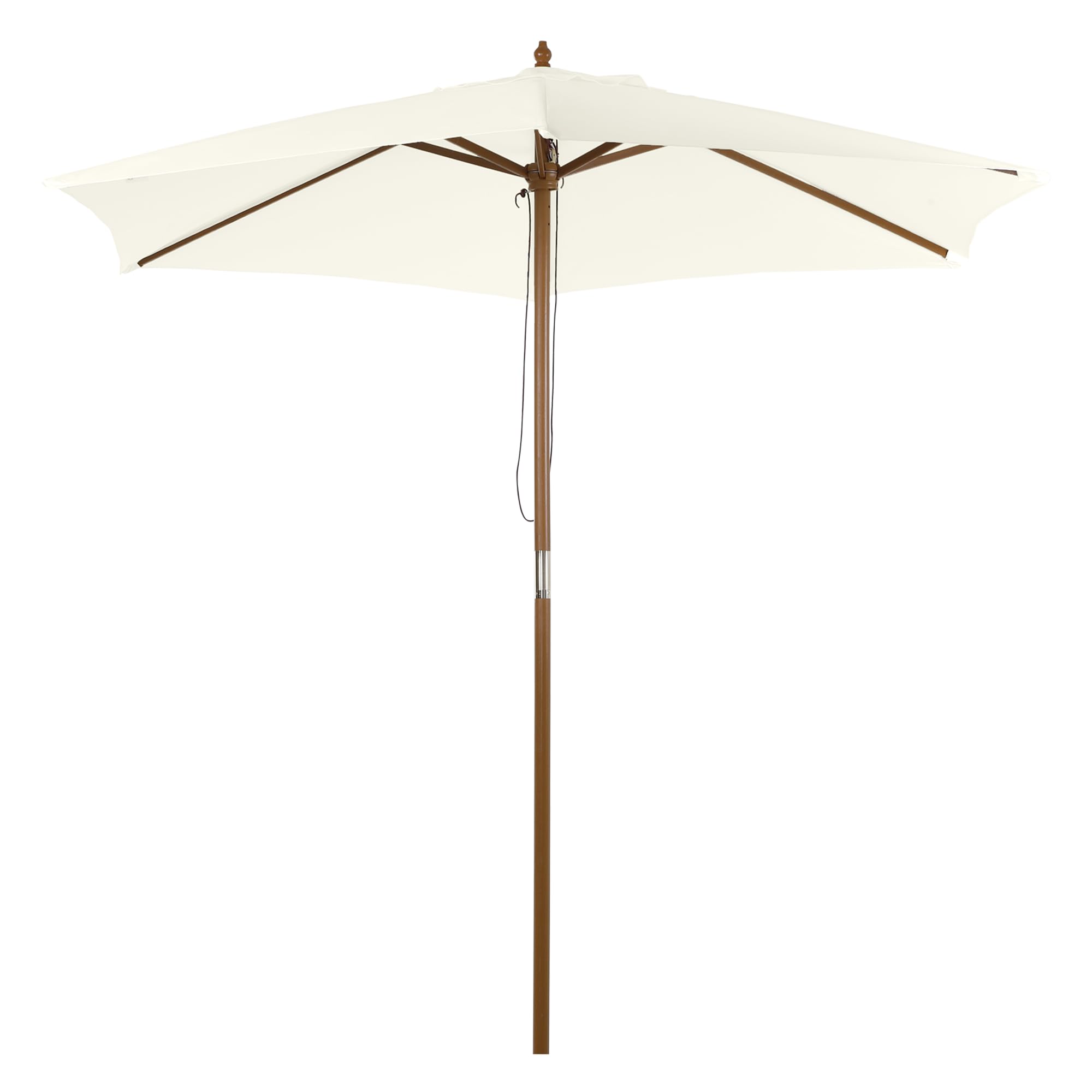 Outsunny Sombrilla de Jardín Ø250x230 cm Parasol de Terraza con 6 Varillas Poste Desmontable Anti-​UV Impermeable y Marco de Madera para Playa Patio Blanco