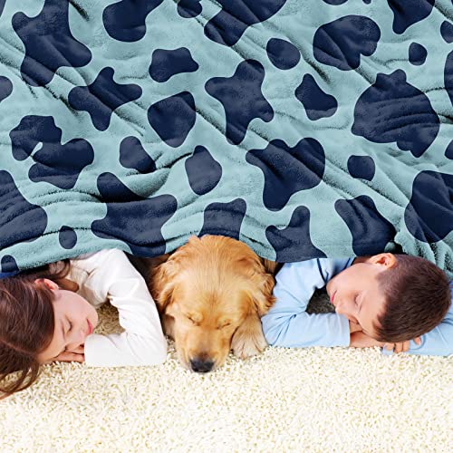 Sowide Cow Print Blanket Blue, Soft Fleece Flannel Farm Animal Blanket - Image 2