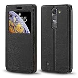 Shantime Sichtfenster-Lederhülle Kompatibel mit LG G4C, Elegantes Design mit Klarsichtanzeige, Unsichtbarem Magnetverschluss & Kartenfach(Schwarz)