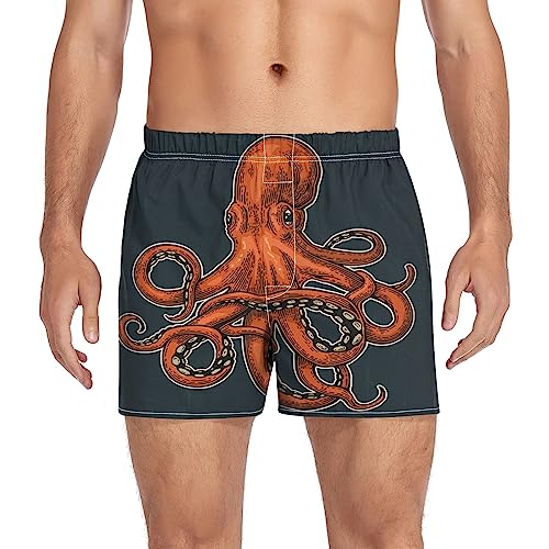 SUABO Men's Boxer Shorts Orange Octopus Men's Underwear Boxer Briefs Soft Boxers for Men Dad Gifts M