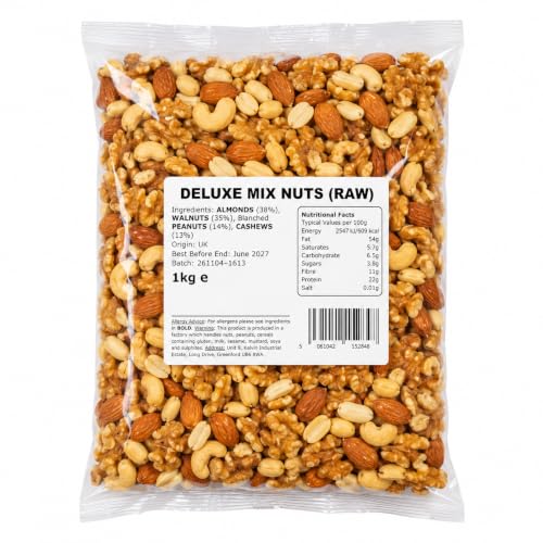 C&R Snacking Mixed Nuts 1kg Unsalted Almonds Walnuts Cashews & Peanuts