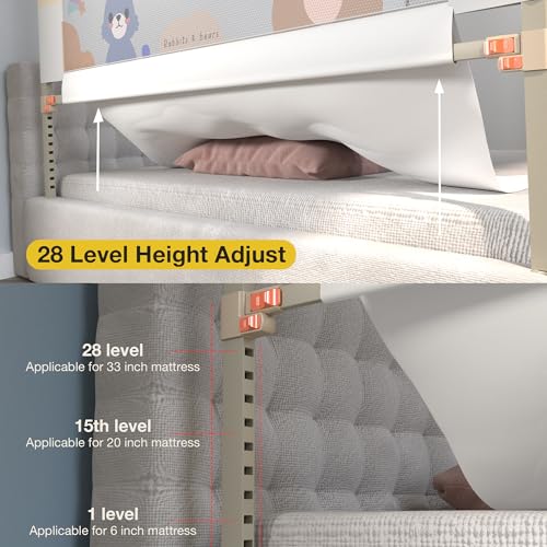 Image of BAYBEE Baby Bed Rail Guard (150x80cm), Bedrail for Baby Safety with 28 Height Adjustable, Portable Bed Side Protector for Babies Falling | Foldable Single Side Bed Railing, 3 Side, (White /Beige)