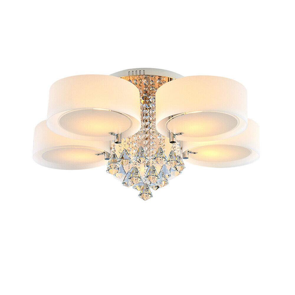 Futchoy Lampadario moderno rotondo a LED con cristallo lampada a sospensione con telecomando E27 5 teste lampada a sospensione per soggiorno, camera da letto, sala da pranzo