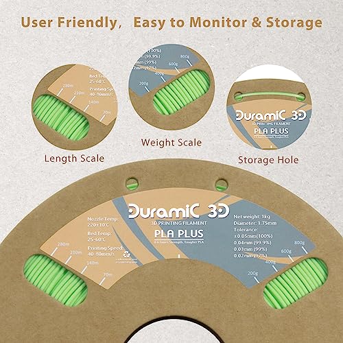 Image of DURAMIC 3D PLA+ Printer Filament 1.75mm PLA Plus Neatly 1Kg Spool(2.2lbs) | PLA Pro Tougher and Stronger, Dimensional Accuracy Probability + /- 0.02mm Neon green
