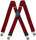 Decalen Hosenträger für Herren breit extra starken 4 cm mit 4er Clips X-Form Lange für Männer und Damen Hose (Rot)