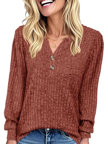 Long Sleeve Shirts for Women Henley Tunic Tops V Neck Casual Fall Top Loose Fit Pullover Sweaters Fashion Clothes