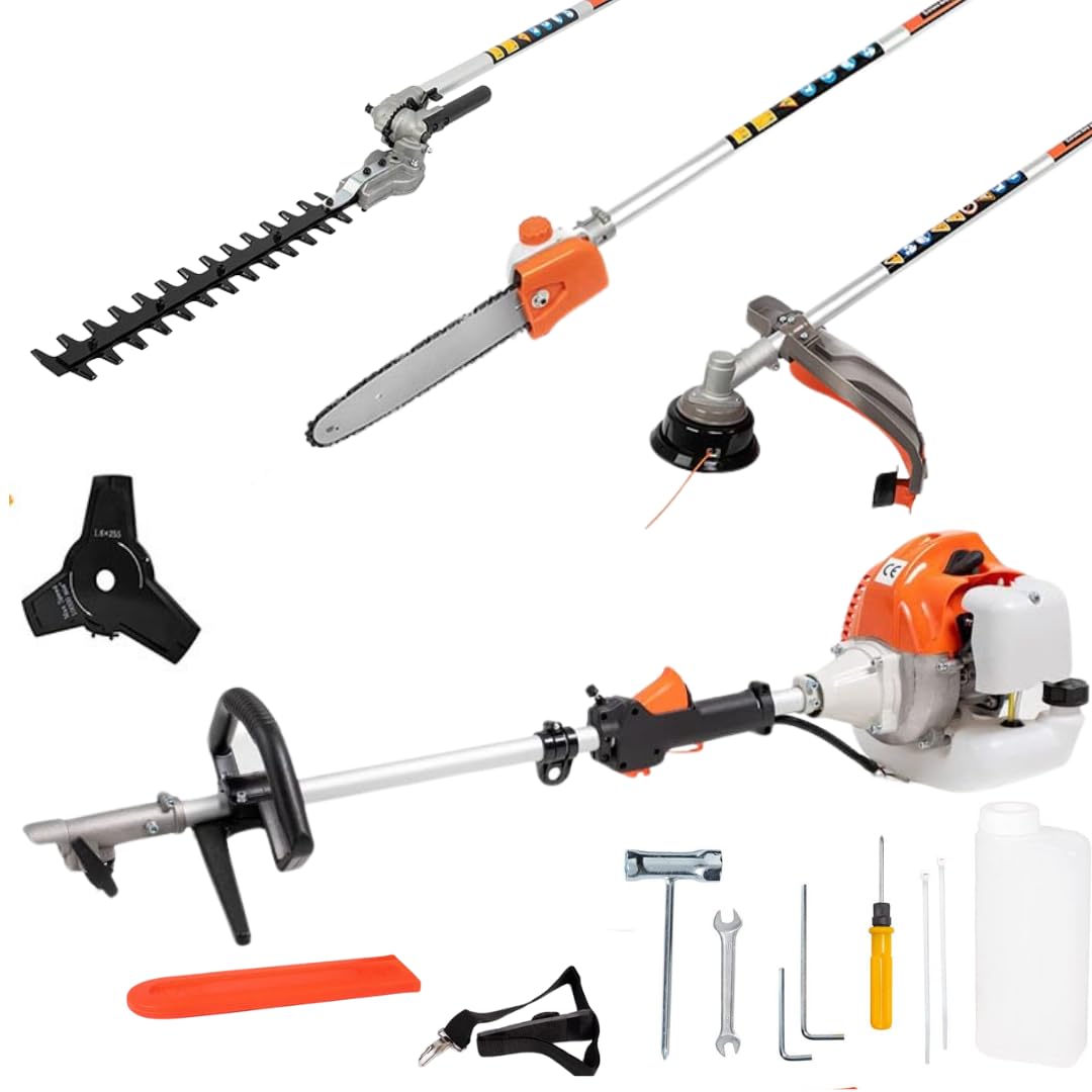Decespugliatore a Scoppio Multifunzione 4 in 1 per il Giardinaggio Completo di Tagliaerba, Motosega, Tagliasiepi e Tagliabordi, Motore 2 Tempi da 52cc - DE ROSA SHOP