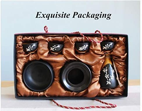 Japanese Style Ceramic Sake Serving Gift Set with Warmer Featuring ?1 Sake Pot ?4 Cups 1 Sake Pot Wamer?1 Heating Station? Black