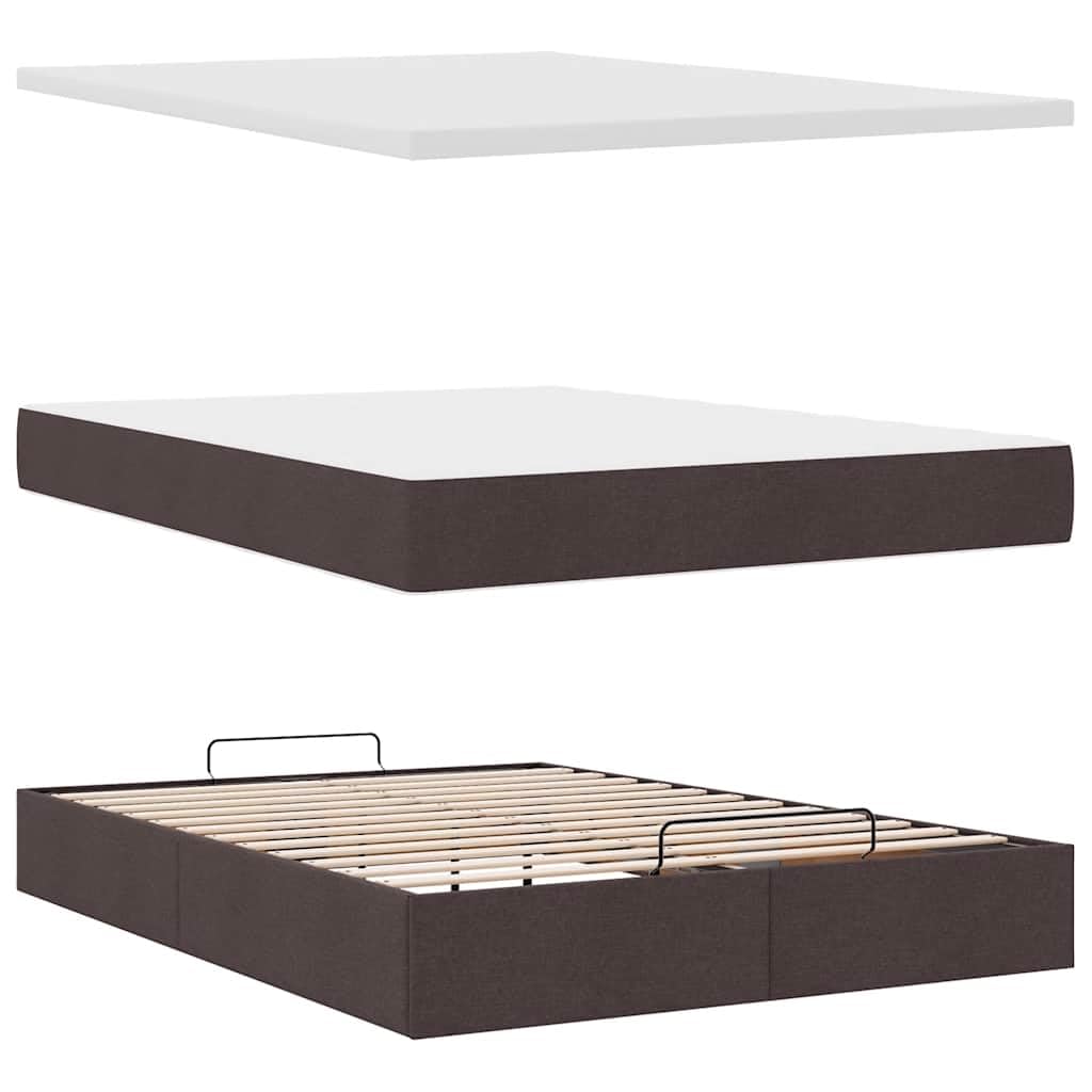 Cama otomana de 140 x 200 cm, color marrón oscuro, somier, colchón ortopédico de 20 cm, espacio de almacenamiento