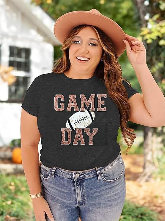 Plus Size Women Football Shirt Game Day Tshirt Football Mom Tops Tee Sports Season Short Sleeve Novelty Tops - Image 6