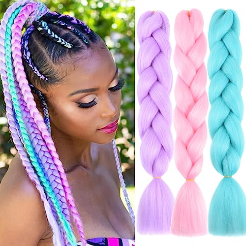 3 Pack Colored Braiding Hair 24 Inch Colorful...