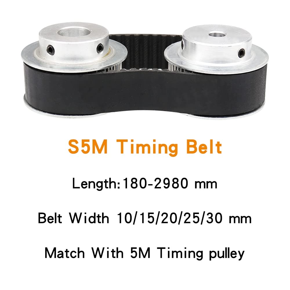 5 pcs Timing Belts, S5M-300/305/320/325/335/340/350/355/360/370/375 mm Closed Loop Rubber Transmission Belts Width 10/15/20/25/30 mm