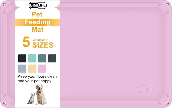 Pet Food Mat, Gimilife Silicone Dog Cat Feeding Mat for Food and Water,Waterproof Pet Feeding Mats with High Lips, Pet Placemat Bowl Mat for Messy Drinkers