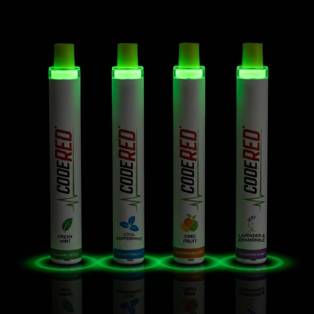Code Red V-Aid Herbal Diffuser 4-Pack - Fresh Mint, Cool Peppermint, OMG Fruit & Lavender Sticks with Mullein, Thyme, Guarana & Ashwagandha - Plant-Based, Pocket-Sized Reset Ritual - 4 Count