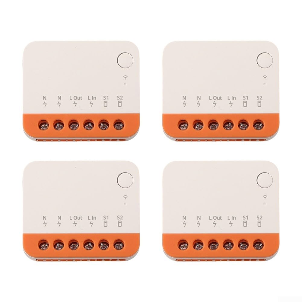 MINIR4 - Interruttore intelligente WiFi, modulo relè di controllo della luce a 2 vie, con app timer, contatto a secco momentaneo compatibile con telecomando, certificato TUV, 10 A, 2400 W