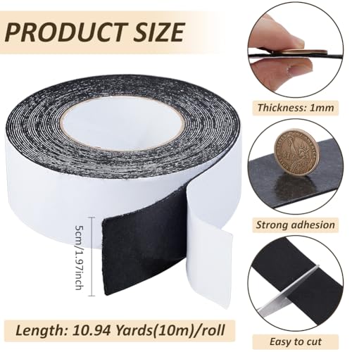 Image of BENECREAT 10.94 Yards Self Adhesive Felt Tape, 1.97 Inch Black Felt Strips with Adhesive Backing for Furniture Protecting Hardwood Floors Chair Wall