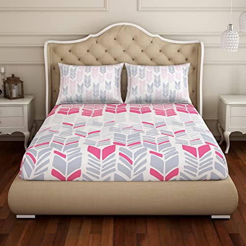 Image of Spaces 100% Cotton Double Bedsheet Soft Feel Skin Safe Breathable 210 Tc Pink Bedsheet for Double Bed