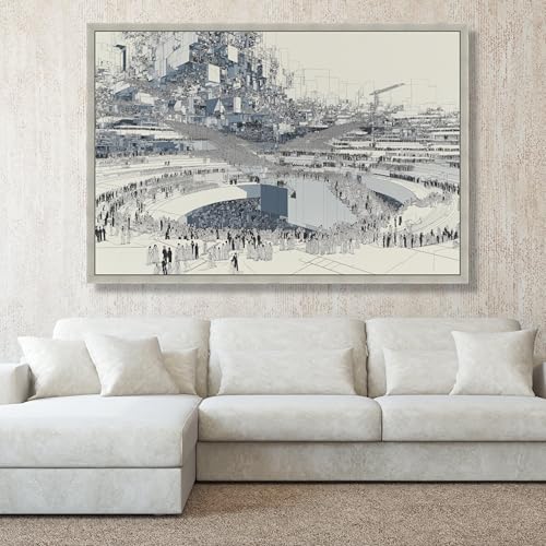Tableau abstrait sur toile moderne décoration murale dessin architectural au trait