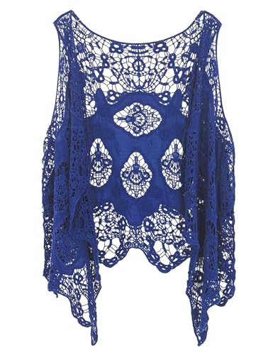 Image of FindThy Women's Hollow Knitting Stitch Cardigan Open Front Draped Boho Hippie Crochet Vest