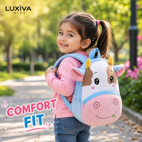 Image of Cartoon Plush Kids School Bag 2-6 Years | Soft Toy Backpack for Boys & Girls | Toddler Nursery Preschool Bag | Lightweight Adjustable Straps