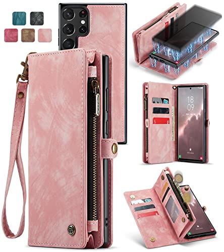 Étui portefeuille en cuir pour Samsung Galaxy S23 Ultra avec coque magnétique amovible SWP