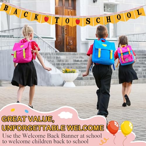 Image of Mooliwe Classroom Decor DIY Banner, Welcome Back to School Party Supply Custom Hanging Bunting Garland Kit with Letters for First Day of School Ambience Celebration Decoration(Yellow,Pencil)