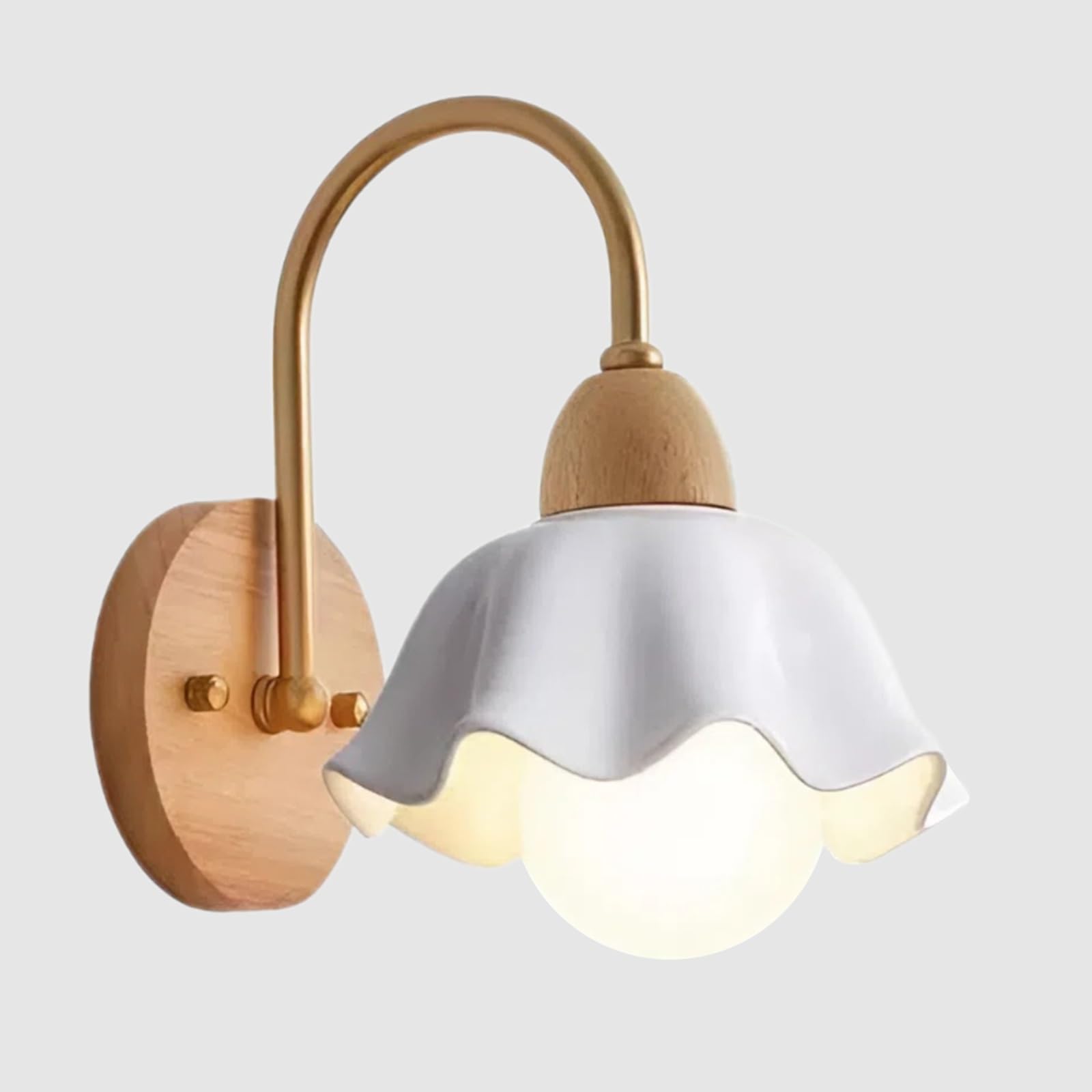 SXWNBIFH Ceramics Wall Sconce Farmhouse Wood Wall Mounted Light Hardwired Farmhouse Rustic Wall Lamp Flower-Shaped Design E27 Wall Lighting for Bedroom Living Room Bedside