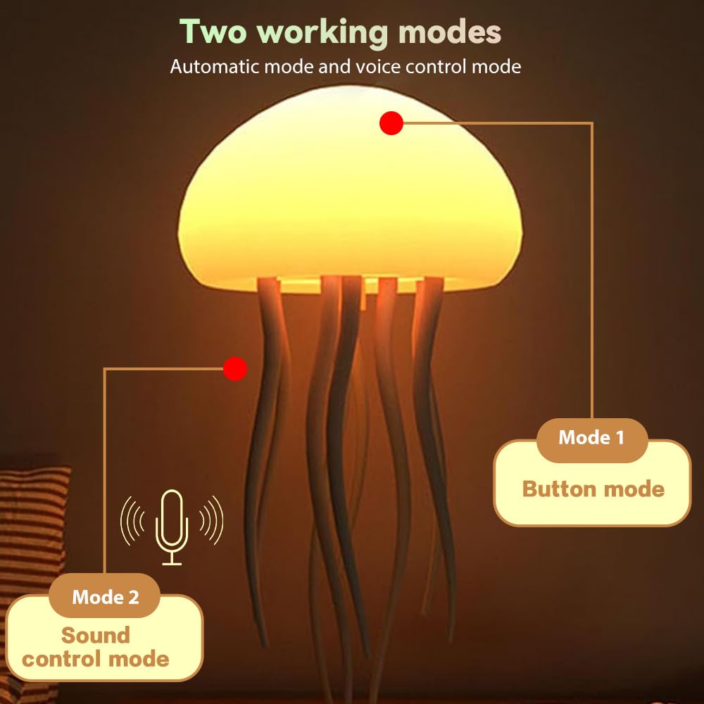 Lampe Méduse LED - Veilleuse Avec Tentacules Dansantes Et Couleurs Changeantes - Capteur Tactile Et Commandes Vocale/Musique - Cadeau Noël