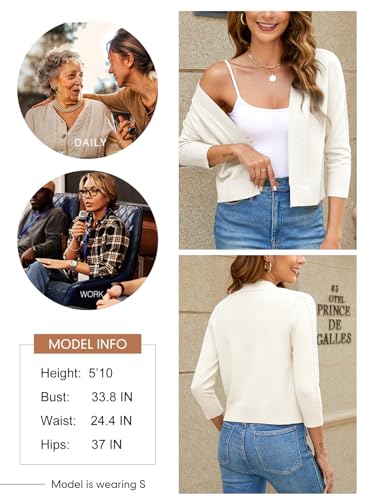 Women's Cropped Cardigan Sweater 3/4 Sleeve Open Front Bolero Shrug Sweaters Soft Cotton Knit Jacket Top4